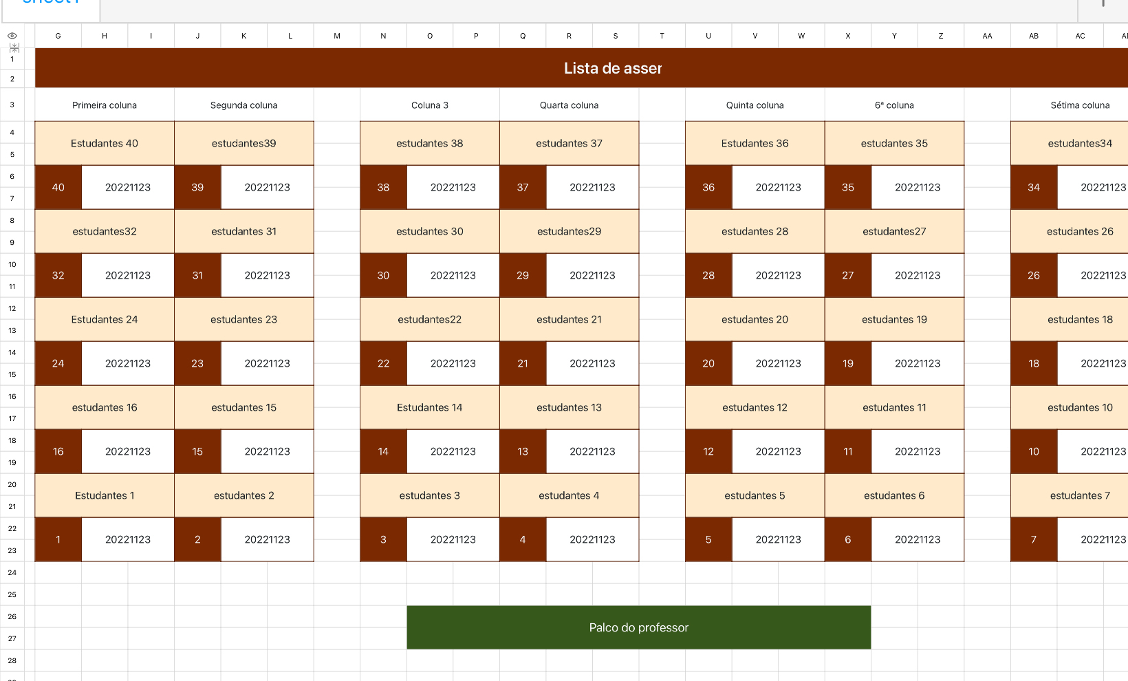 Lista de assentos de classe